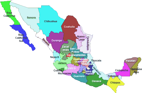 Mapa de la republica mexicana a color con division politica y nombres -  Imagui